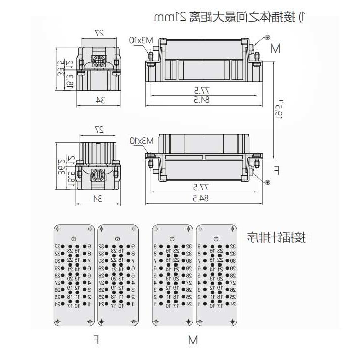 公芯件、冷压接、适配H32B外壳、HEE-032-M(1-32) / HEE-032-MD(33-64)、09320323001/09320323011